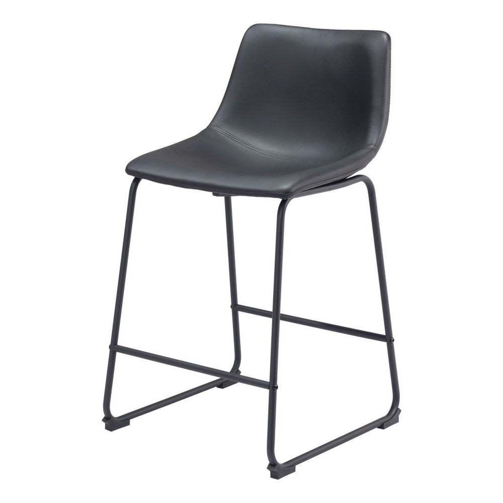 Set of Two 24" Black Faux Leather And Steel Counter Height Bar Chairs HomeRoots