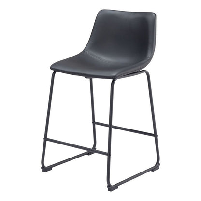 Set of Two 24" Black Faux Leather And Steel Counter Height Bar Chairs HomeRoots