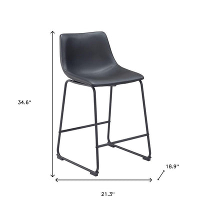 Set of Two 24" Black Faux Leather And Steel Counter Height Bar Chairs HomeRoots