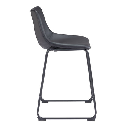 Set of Two 24" Black Faux Leather And Steel Counter Height Bar Chairs HomeRoots