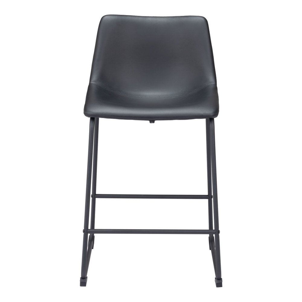 Set of Two 24" Black Faux Leather And Steel Counter Height Bar Chairs HomeRoots