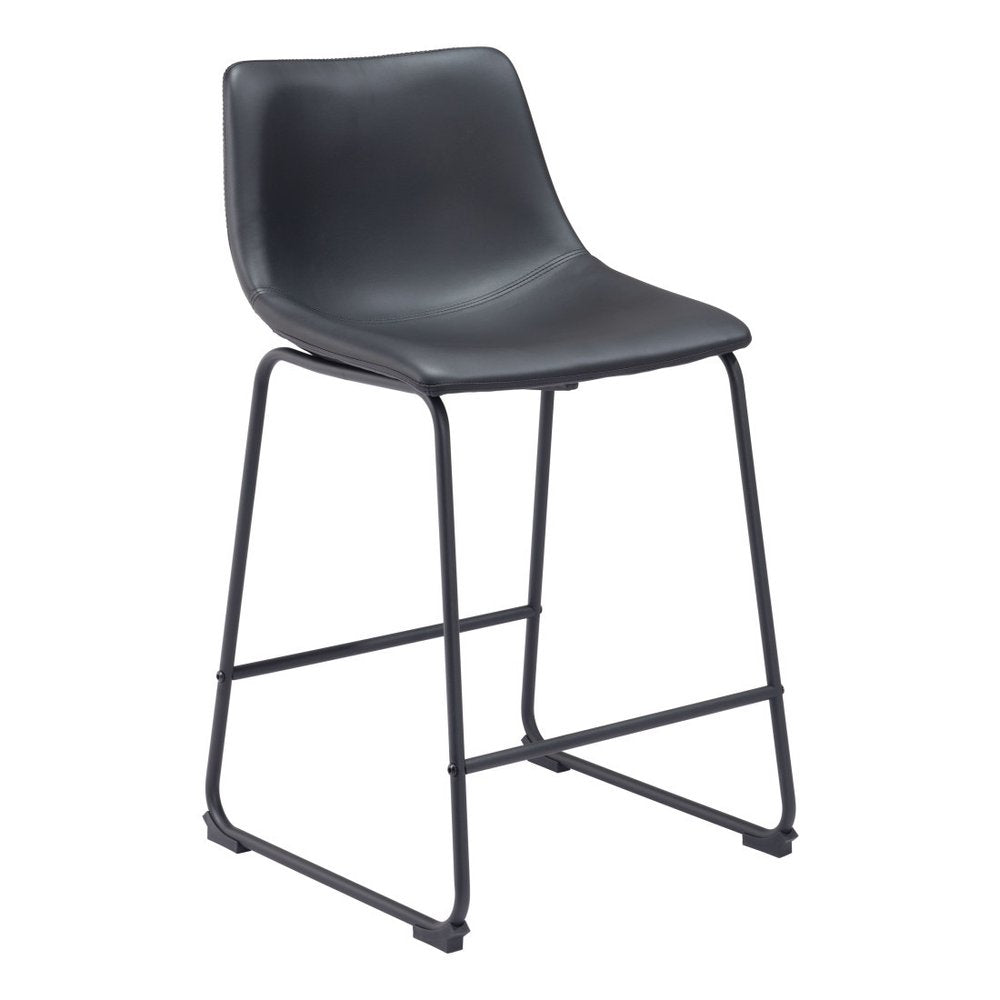 Set of Two 24" Black Faux Leather And Steel Counter Height Bar Chairs HomeRoots