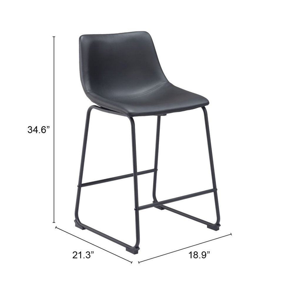 Set of Two 24" Black Faux Leather and Steel Counter Height Bar Chairs HomeRoots