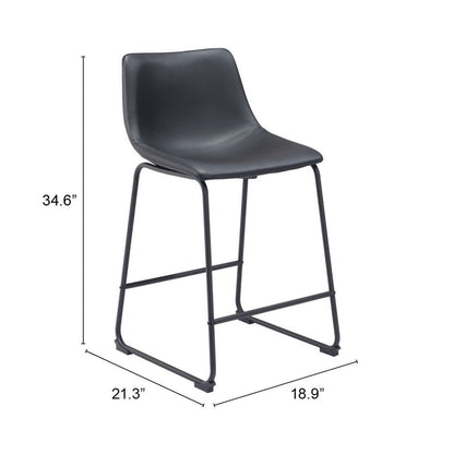 Set of Two 24" Black Faux Leather and Steel Counter Height Bar Chairs HomeRoots