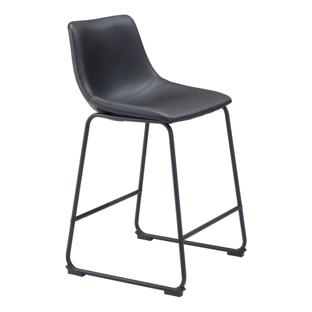 Set of Two 24" Black Faux Leather And Steel Counter Height Bar Chairs HomeRoots