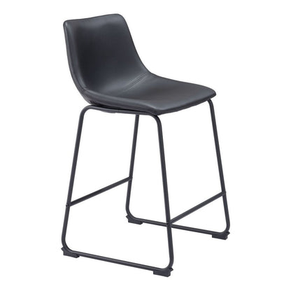 Set of Two 24" Black Faux Leather And Steel Counter Height Bar Chairs HomeRoots