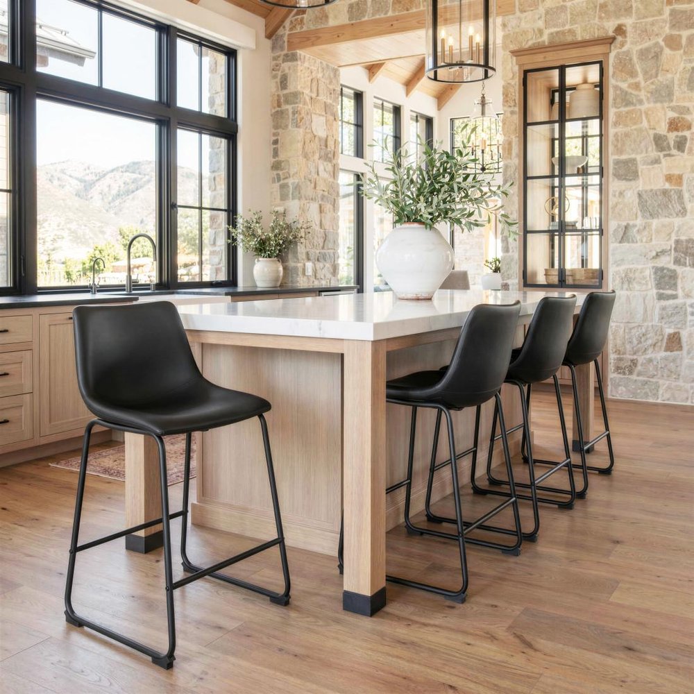 Set of Two 24" Black Faux Leather And Steel Counter Height Bar Chairs HomeRoots