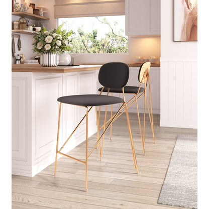 Set of Two 26" Gray and Gold Velvet and Steel Low Back Counter Height Bar Chairs HomeRoots