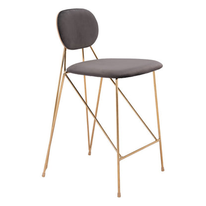 Set of Two 26" Gray And Gold Velvet And Steel Low Back Counter Height Bar Chairs HomeRoots