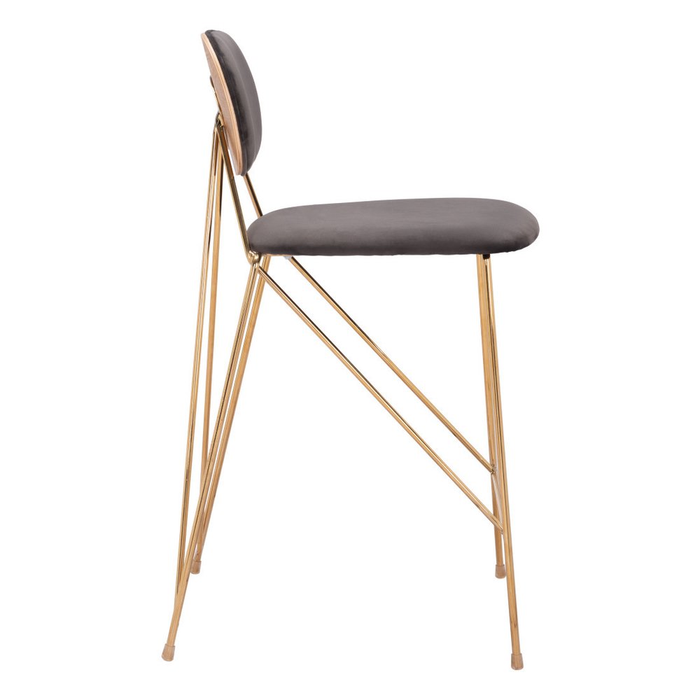 Set of Two 26" Gray And Gold Velvet And Steel Low Back Counter Height Bar Chairs HomeRoots