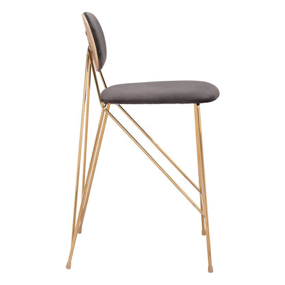 Set of Two 26" Gray And Gold Velvet And Steel Low Back Counter Height Bar Chairs HomeRoots