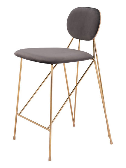 Set of Two 26" Gray And Gold Velvet And Steel Low Back Counter Height Bar Chairs HomeRoots