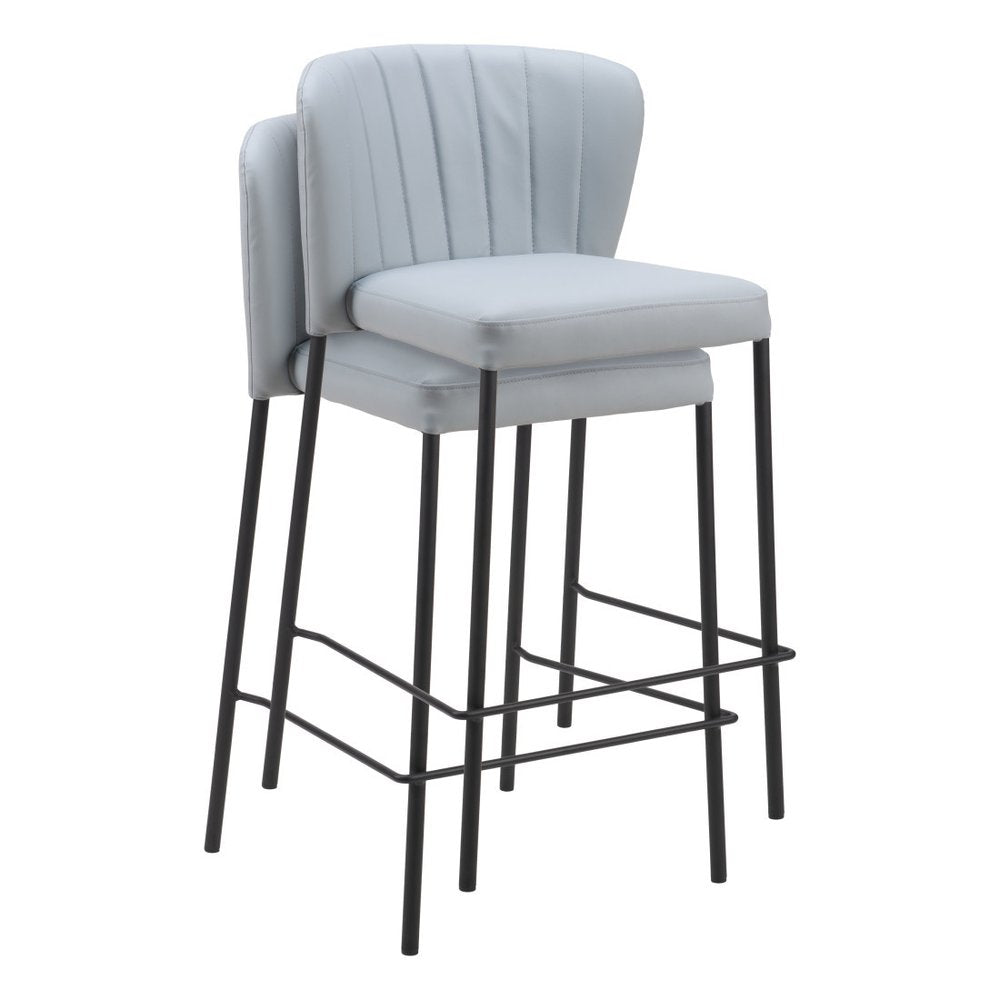 Set of Two 26" Gray And Black Faux Leather And Fabric And Steel Counter Height Bar Chairs HomeRoots