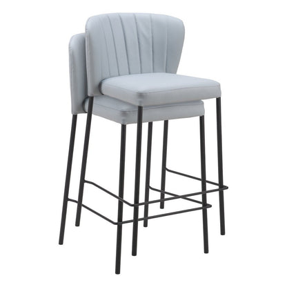 Set of Two 26" Gray And Black Faux Leather And Fabric And Steel Counter Height Bar Chairs HomeRoots