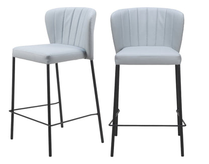 Set of Two 26" Gray And Black Faux Leather And Fabric And Steel Counter Height Bar Chairs HomeRoots
