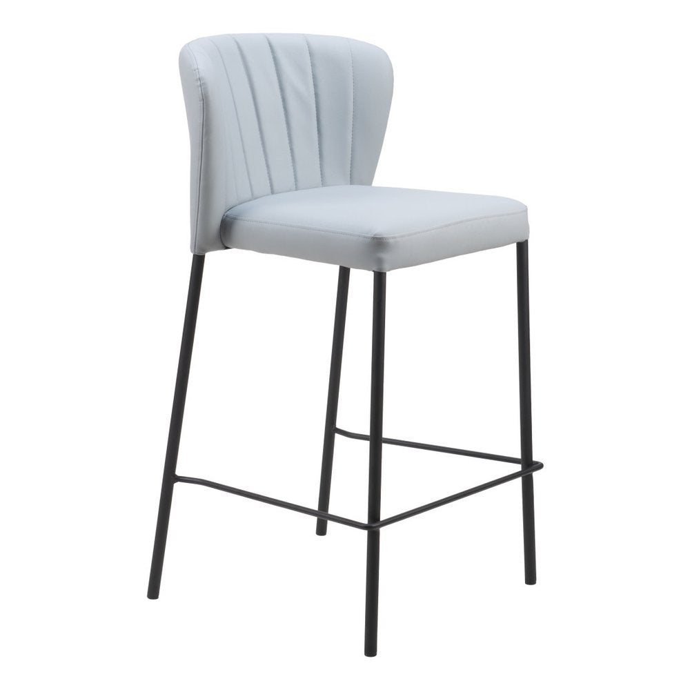Set of Two 26" Gray And Black Faux Leather And Fabric And Steel Counter Height Bar Chairs HomeRoots