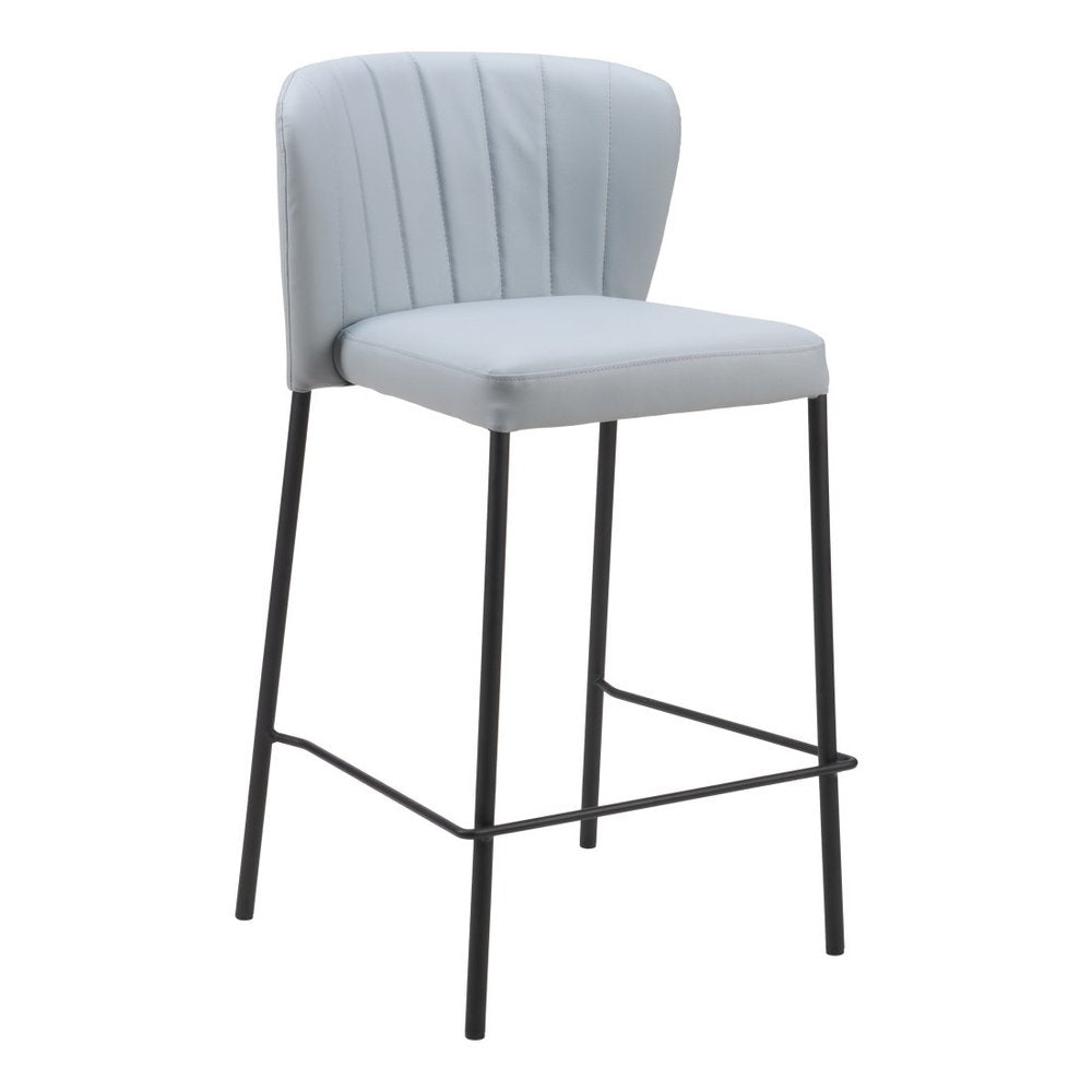 Set of Two 26" Gray And Black Faux Leather And Fabric And Steel Counter Height Bar Chairs HomeRoots