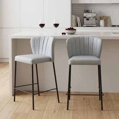 Set of Two 26" Gray And Black Faux Leather And Fabric And Steel Counter Height Bar Chairs HomeRoots