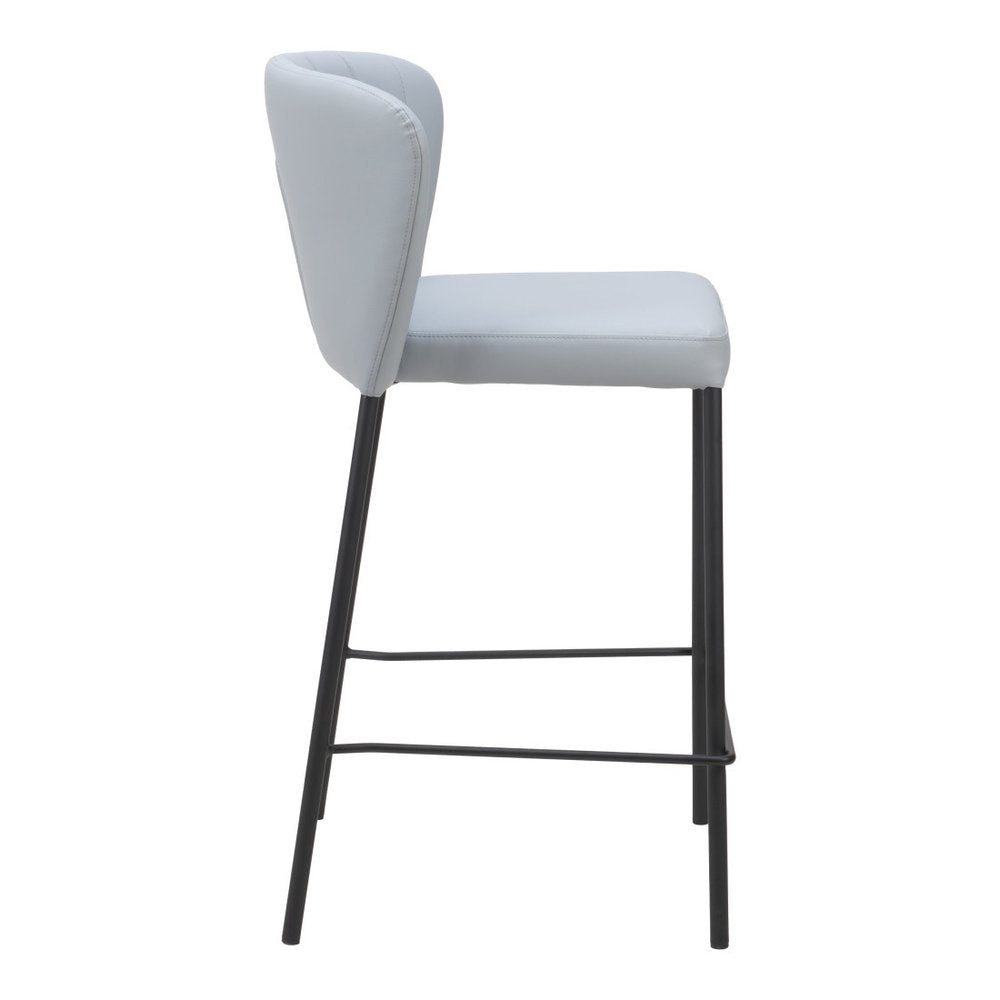 Set of Two 26" Gray And Black Faux Leather And Fabric And Steel Counter Height Bar Chairs HomeRoots