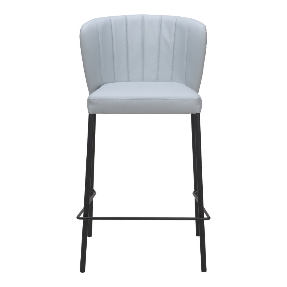Set of Two 26" Gray And Black Faux Leather And Fabric And Steel Counter Height Bar Chairs HomeRoots
