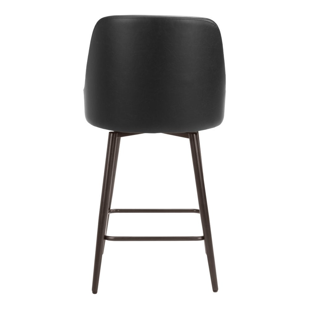 26" Black And Bronze Faux Leather And Fabric And Steel Counter Height Swivel Bar Chair HomeRoots