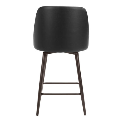 26" Black And Bronze Faux Leather And Fabric And Steel Counter Height Swivel Bar Chair HomeRoots