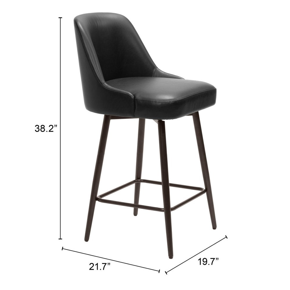 26" Black And Bronze Faux Leather And Steel Counter Height Swivel Bar Chair HomeRoots