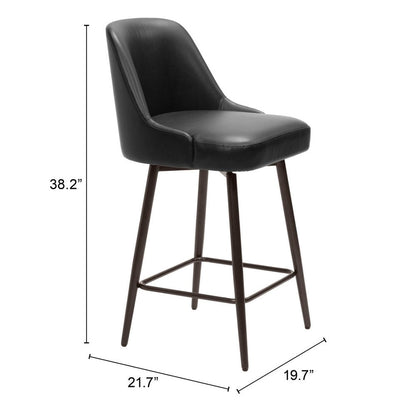 26" Black And Bronze Faux Leather And Steel Counter Height Swivel Bar Chair HomeRoots