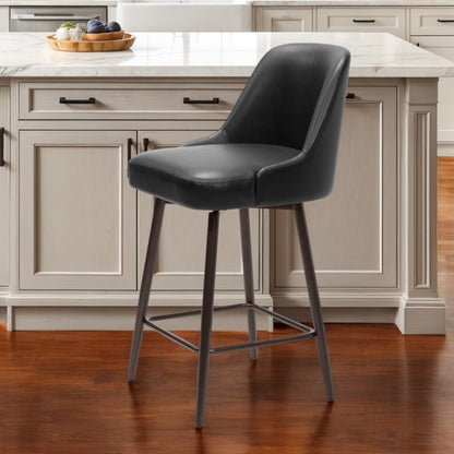 26" Black And Bronze Faux Leather And Fabric And Steel Counter Height Swivel Bar Chair HomeRoots