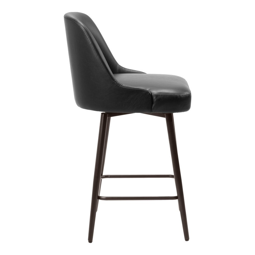 26" Black And Bronze Faux Leather And Fabric And Steel Counter Height Swivel Bar Chair HomeRoots