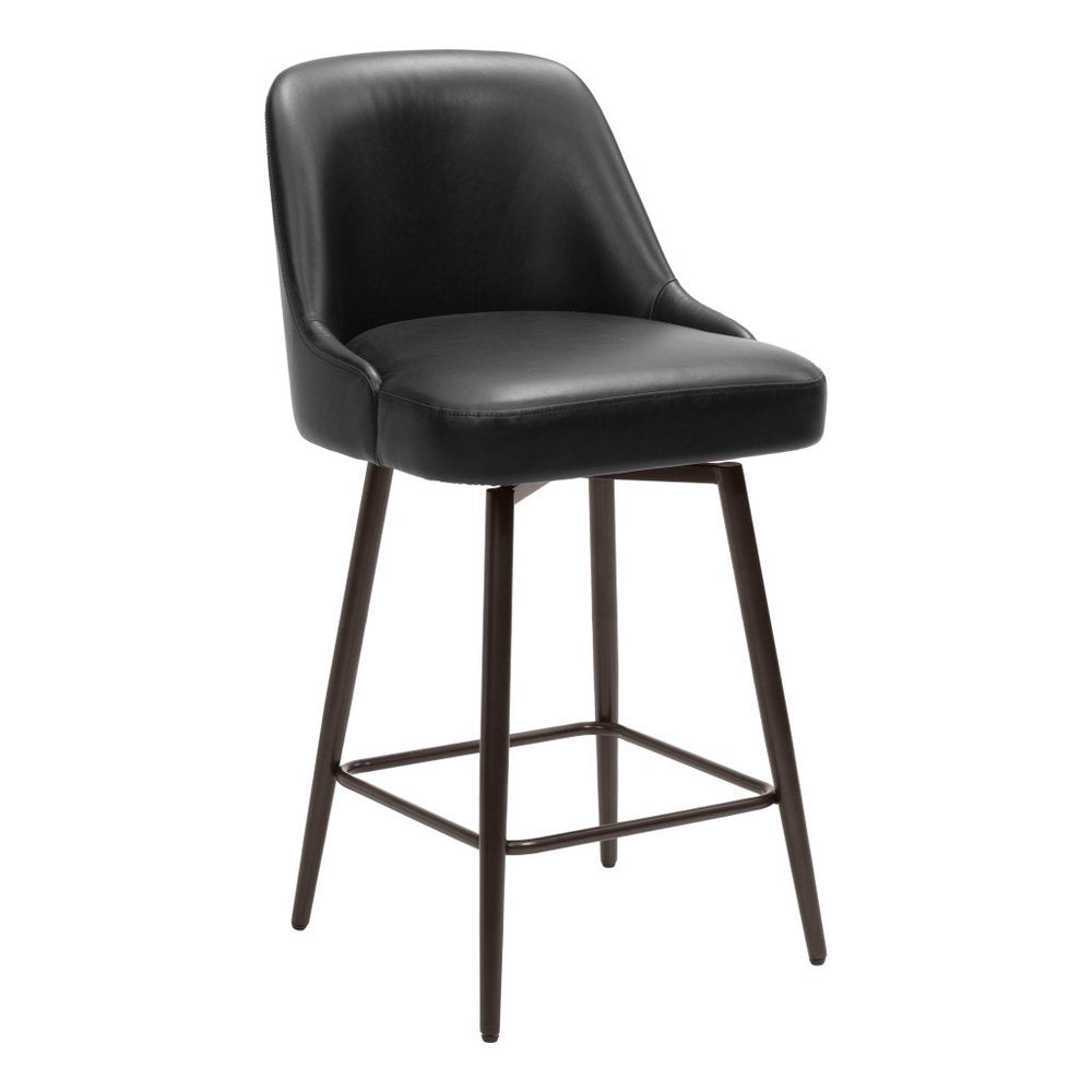 26" Black And Bronze Faux Leather And Fabric And Steel Counter Height Swivel Bar Chair HomeRoots