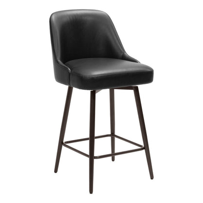 26" Black And Bronze Faux Leather And Fabric And Steel Counter Height Swivel Bar Chair HomeRoots