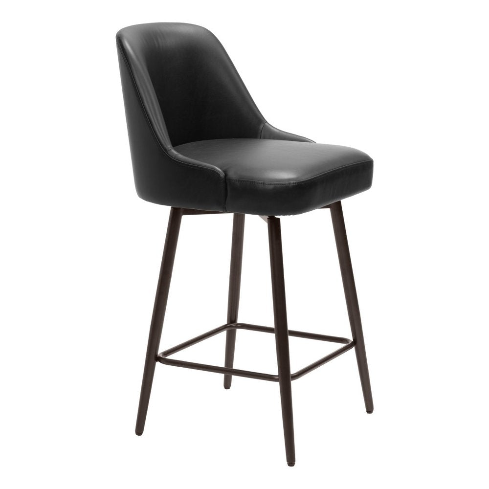 26" Black And Bronze Faux Leather And Fabric And Steel Counter Height Swivel Bar Chair HomeRoots