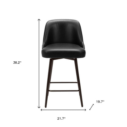 26" Black And Bronze Faux Leather And Fabric And Steel Counter Height Swivel Bar Chair HomeRoots