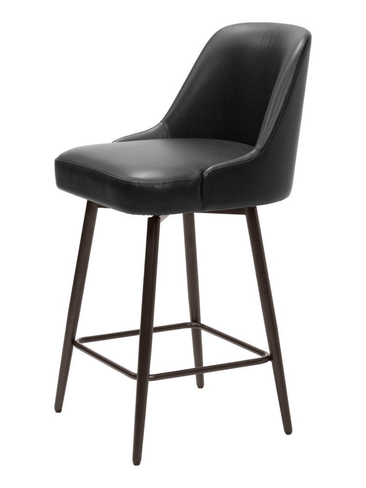 26" Black And Bronze Faux Leather And Fabric And Steel Counter Height Swivel Bar Chair HomeRoots