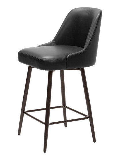 26" Black And Bronze Faux Leather And Fabric And Steel Counter Height Swivel Bar Chair HomeRoots