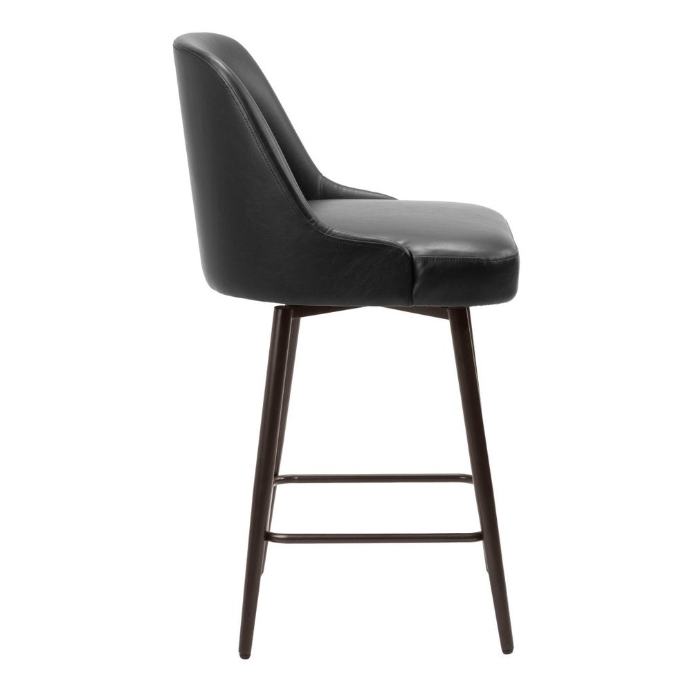 26" Black And Bronze Faux Leather And Fabric And Steel Counter Height Swivel Bar Chair HomeRoots