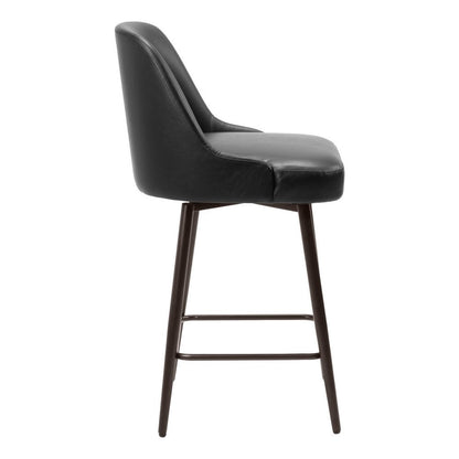 26" Black And Bronze Faux Leather And Fabric And Steel Counter Height Swivel Bar Chair HomeRoots