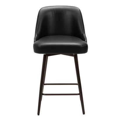 26" Black And Bronze Faux Leather And Fabric And Steel Counter Height Swivel Bar Chair HomeRoots