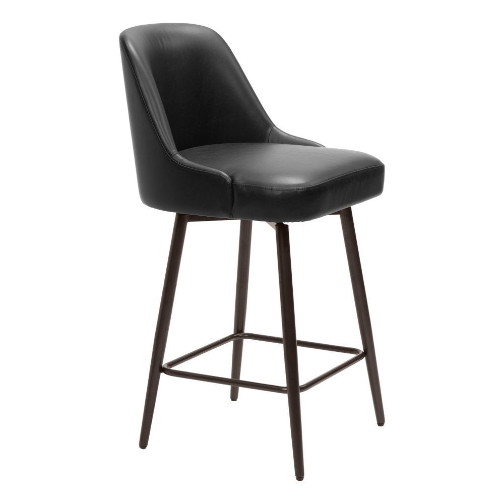 26" Black And Bronze Faux Leather And Fabric And Steel Counter Height Swivel Bar Chair HomeRoots