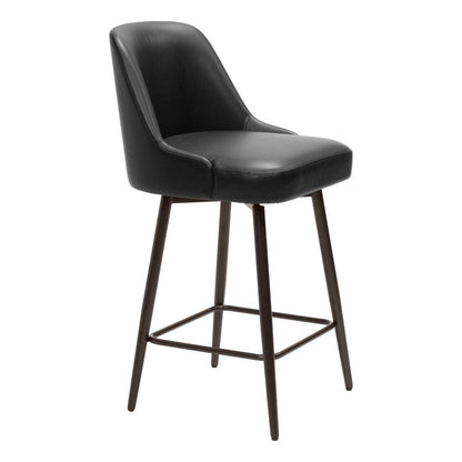 26" Black And Bronze Faux Leather And Fabric And Steel Counter Height Swivel Bar Chair HomeRoots