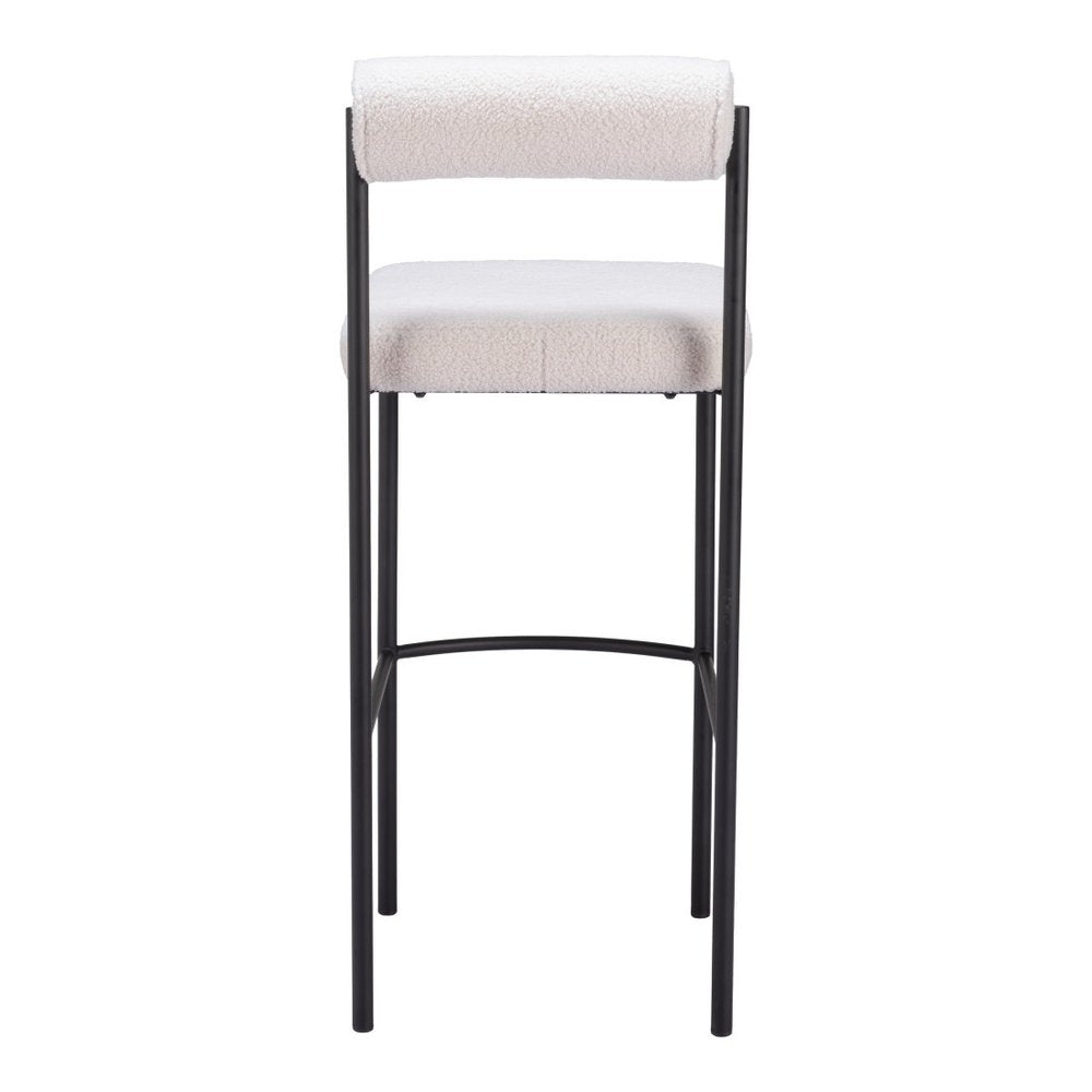 Set of Two 30" Ivory And Black Shearling And Fabric And Steel Low Back Bar Height Bar Chairs HomeRoots