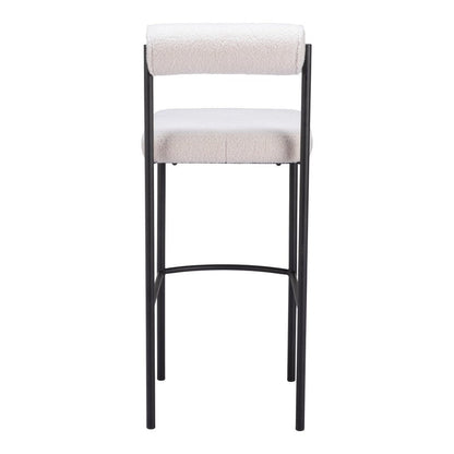 Set of Two 30" Ivory And Black Shearling And Fabric And Steel Low Back Bar Height Bar Chairs HomeRoots