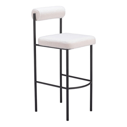 Set of Two 30" Ivory And Black Shearling And Fabric And Steel Low Back Bar Height Bar Chairs HomeRoots