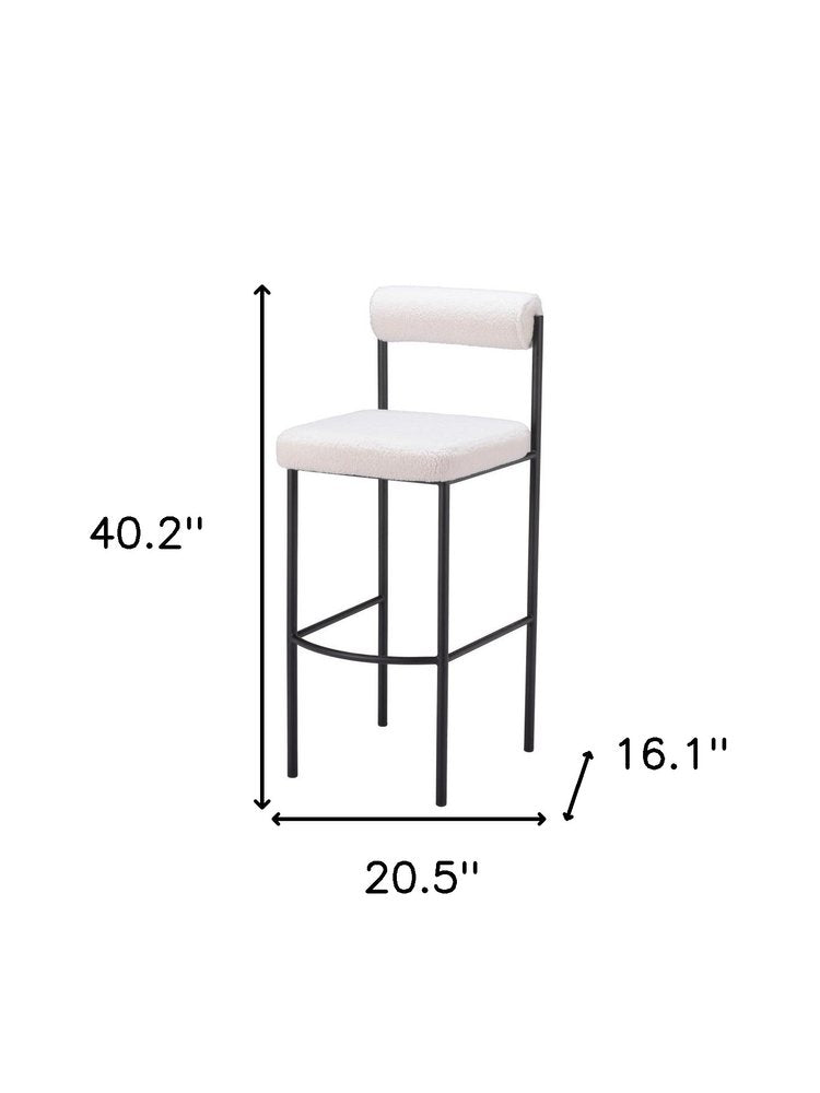 Set of Two 30" Ivory And Black Shearling And Fabric And Steel Low Back Bar Height Bar Chairs HomeRoots
