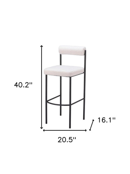 Set of Two 30" Ivory And Black Shearling And Fabric And Steel Low Back Bar Height Bar Chairs HomeRoots
