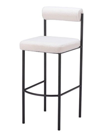 Set of Two 30" Ivory And Black Shearling And Fabric And Steel Low Back Bar Height Bar Chairs HomeRoots