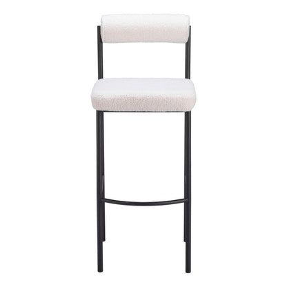 Set of Two 30" Ivory And Black Shearling And Fabric And Steel Low Back Bar Height Bar Chairs HomeRoots