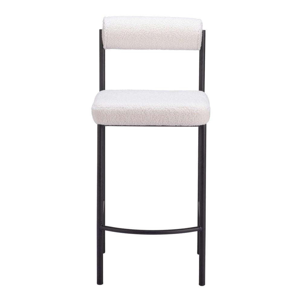 Set of Two 26" Ivory And Black Faux Shearling And Steel Low Back Counter Height Bar Chairs HomeRoots