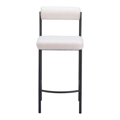 Set of Two 26" Ivory And Black Faux Shearling And Steel Low Back Counter Height Bar Chairs HomeRoots